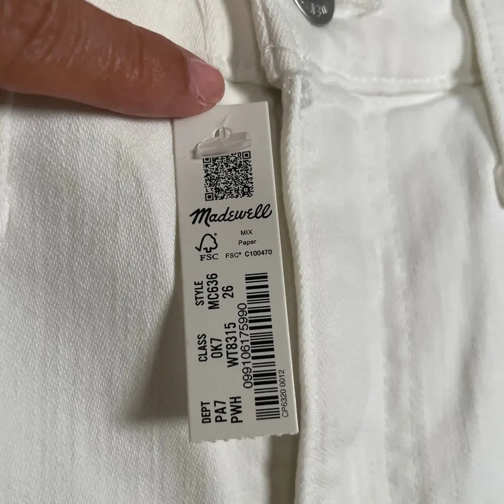 New Madewell Womens W26 Stovepipe Jeans White High Rise Ankle Length‎ Pockets